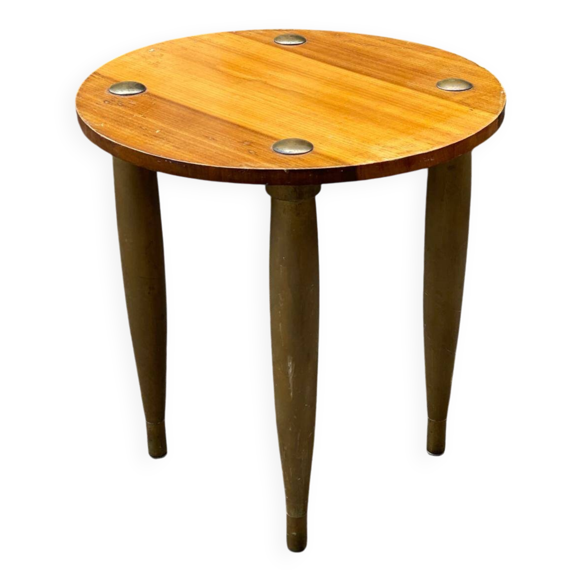 Scandinavian art deco round coffee table in wood and gold