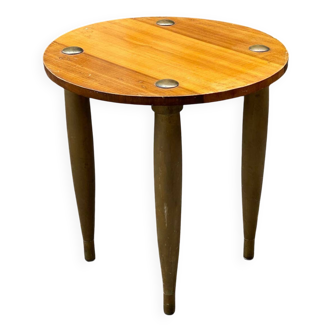 Scandinavian art deco round coffee table in wood and gold