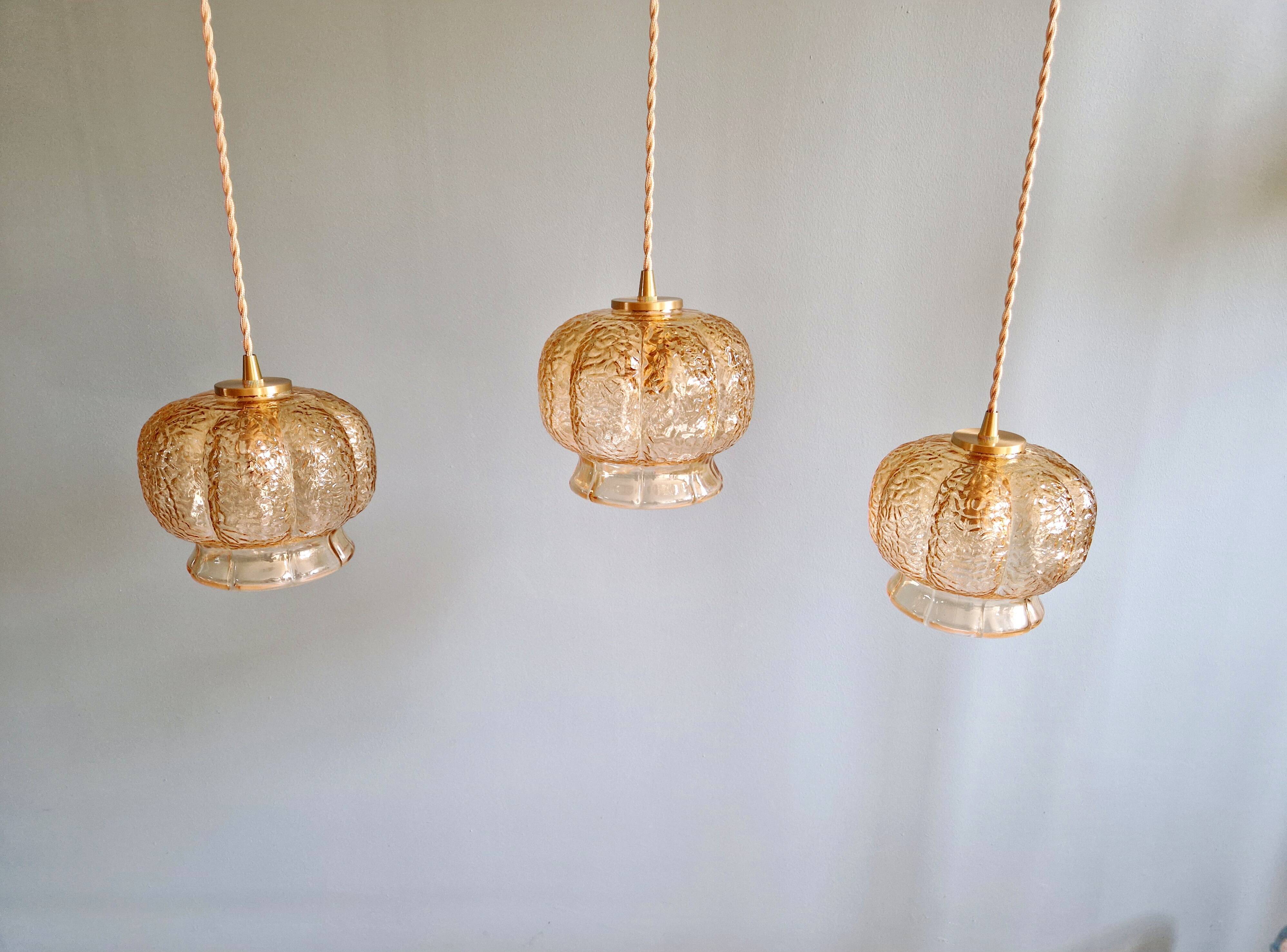 Vintage amber glass pendant (5 available), 1960s-70s