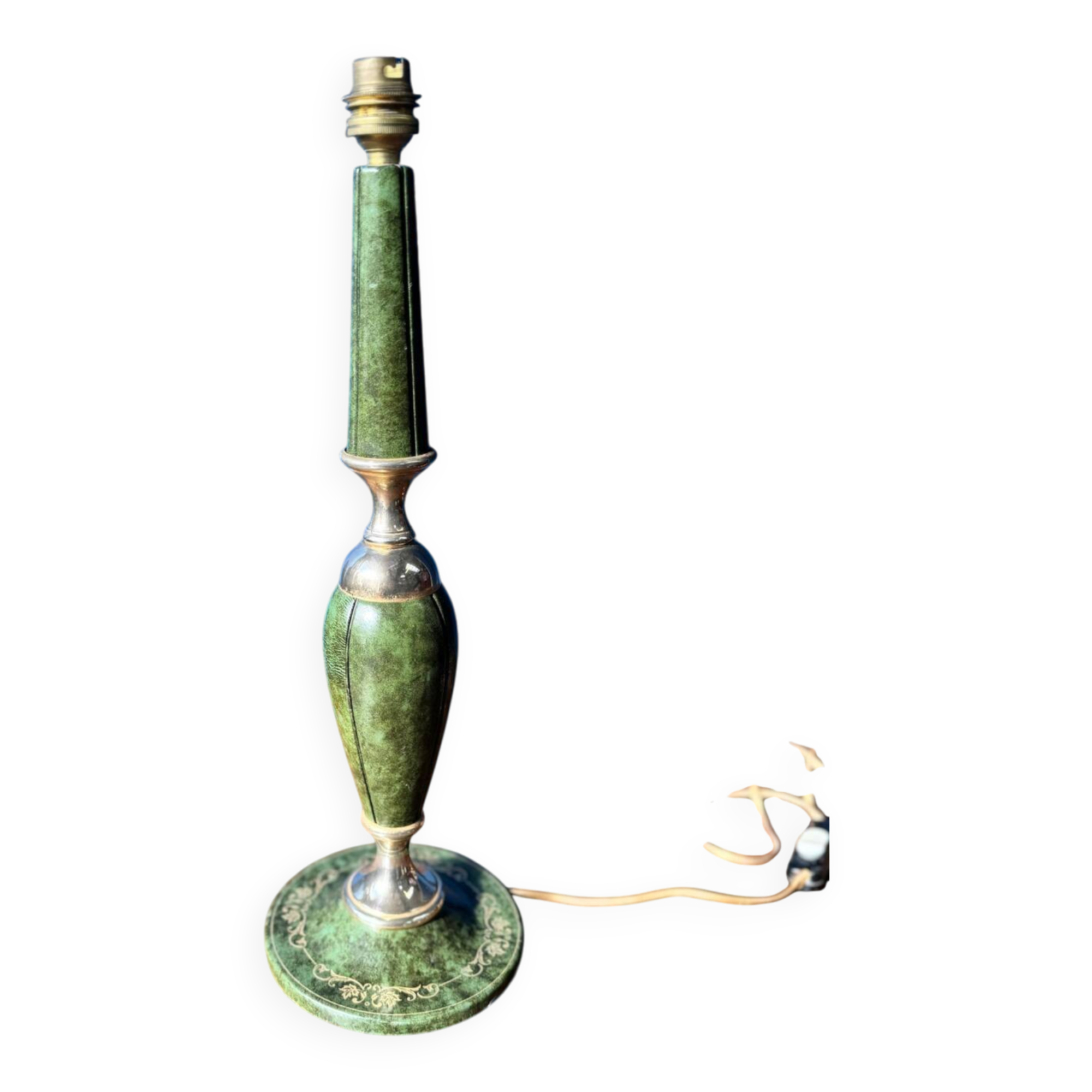 Pied de lampe vintage Le Tanneur cuir/laiton 1980’s