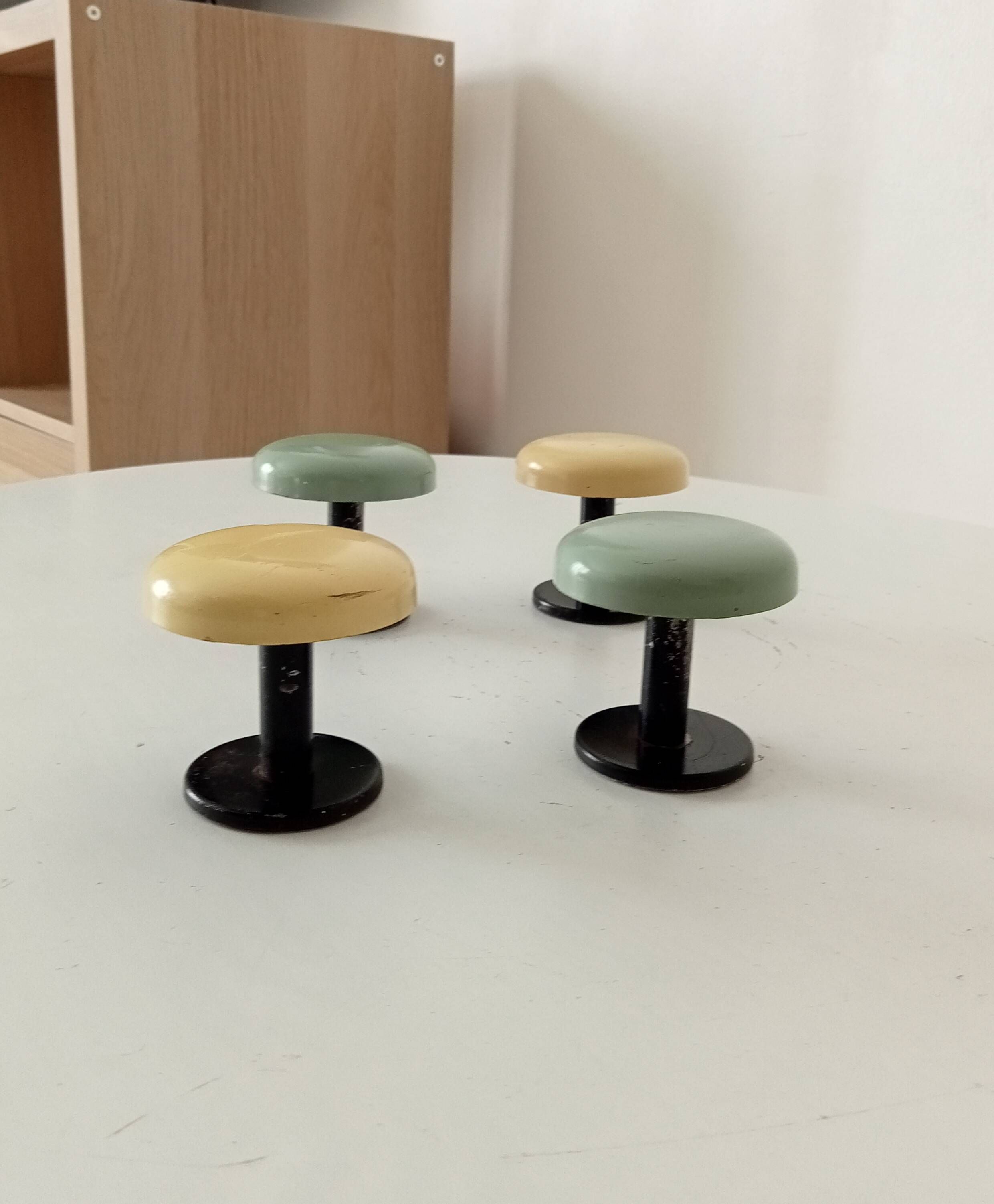 Set of 4 vintage coat hooks from the 1960s.