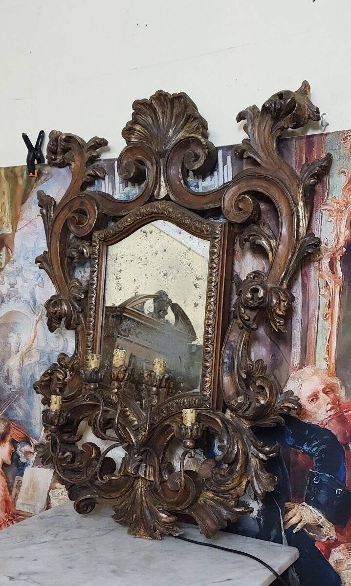 Large Venetian wall mirror in Louis XV style with 5 light arms.