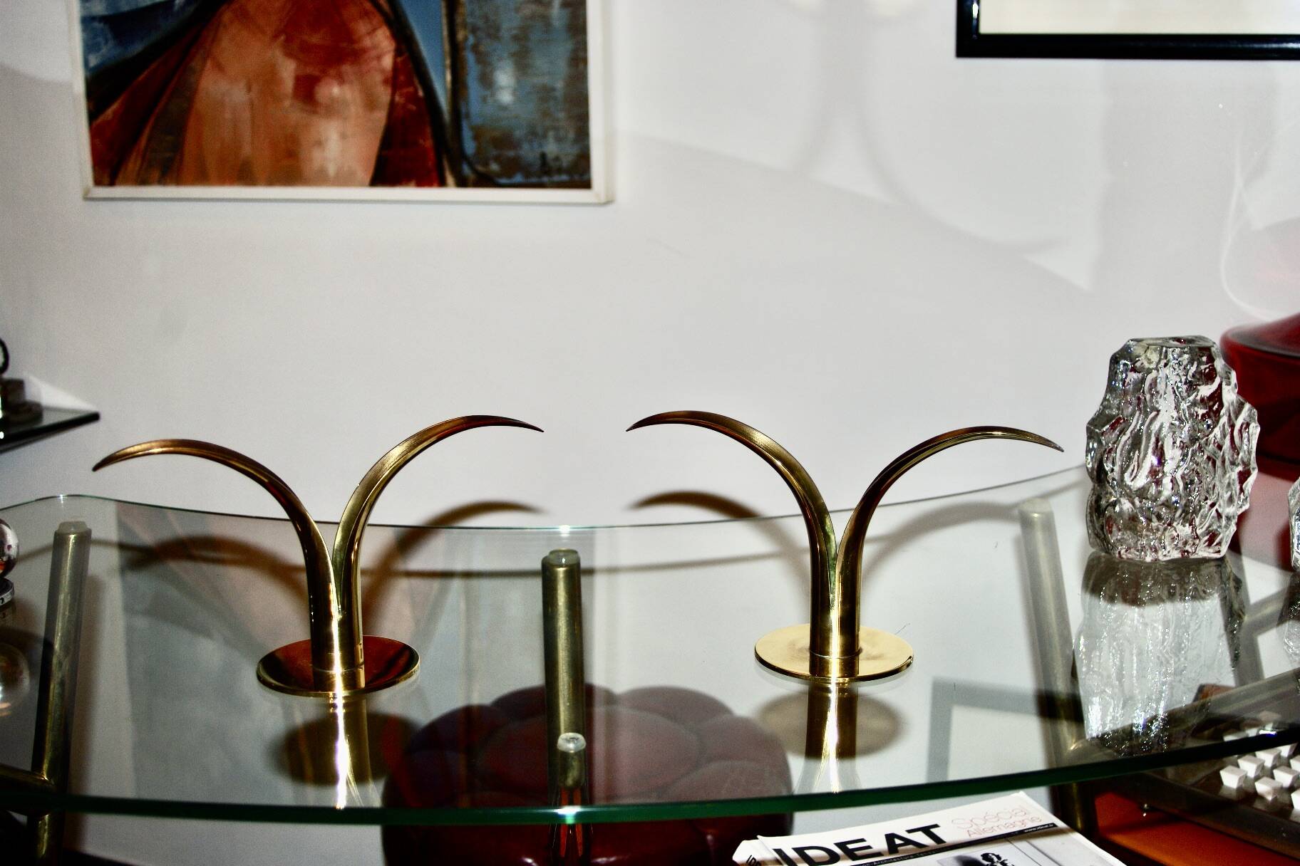 Pair of vintage brass candle holders by ivar alenius-bjork for ystad metal sweden 1939