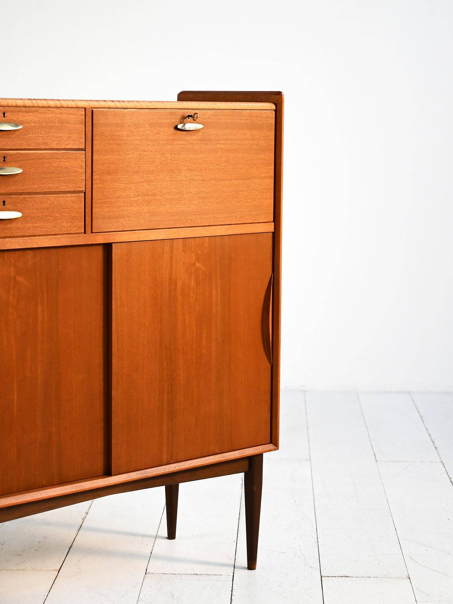 1950s Danish teak and brass cabinet
