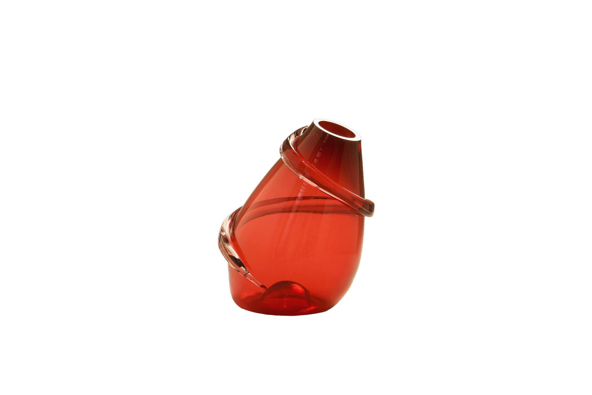 "Drop Big Spiral" vase in red glass - Sem Schanzer (as l'Anverre)