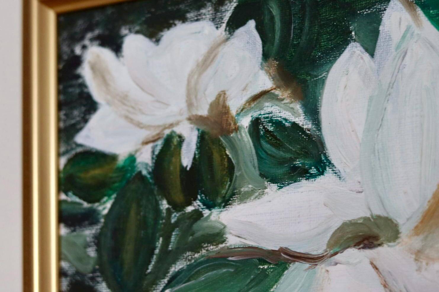 Huile sur toile « Motifs floraux » par Eila C, Suède milieu XXème
