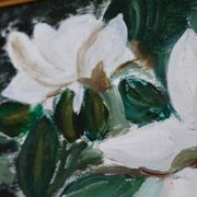 Huile sur toile « Motifs floraux » par Eila C, Suède milieu XXème