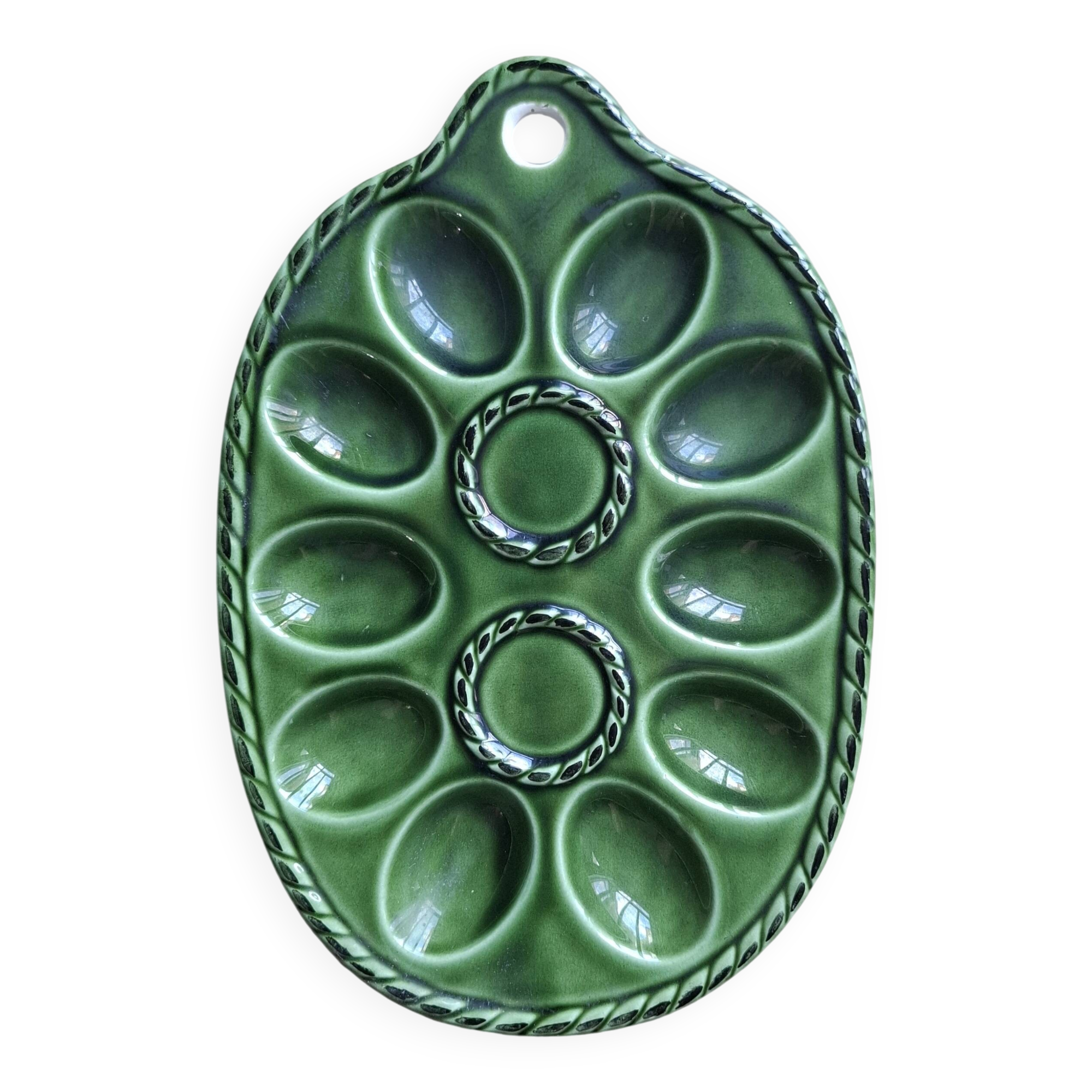 Green egg barbotine dish 25x17