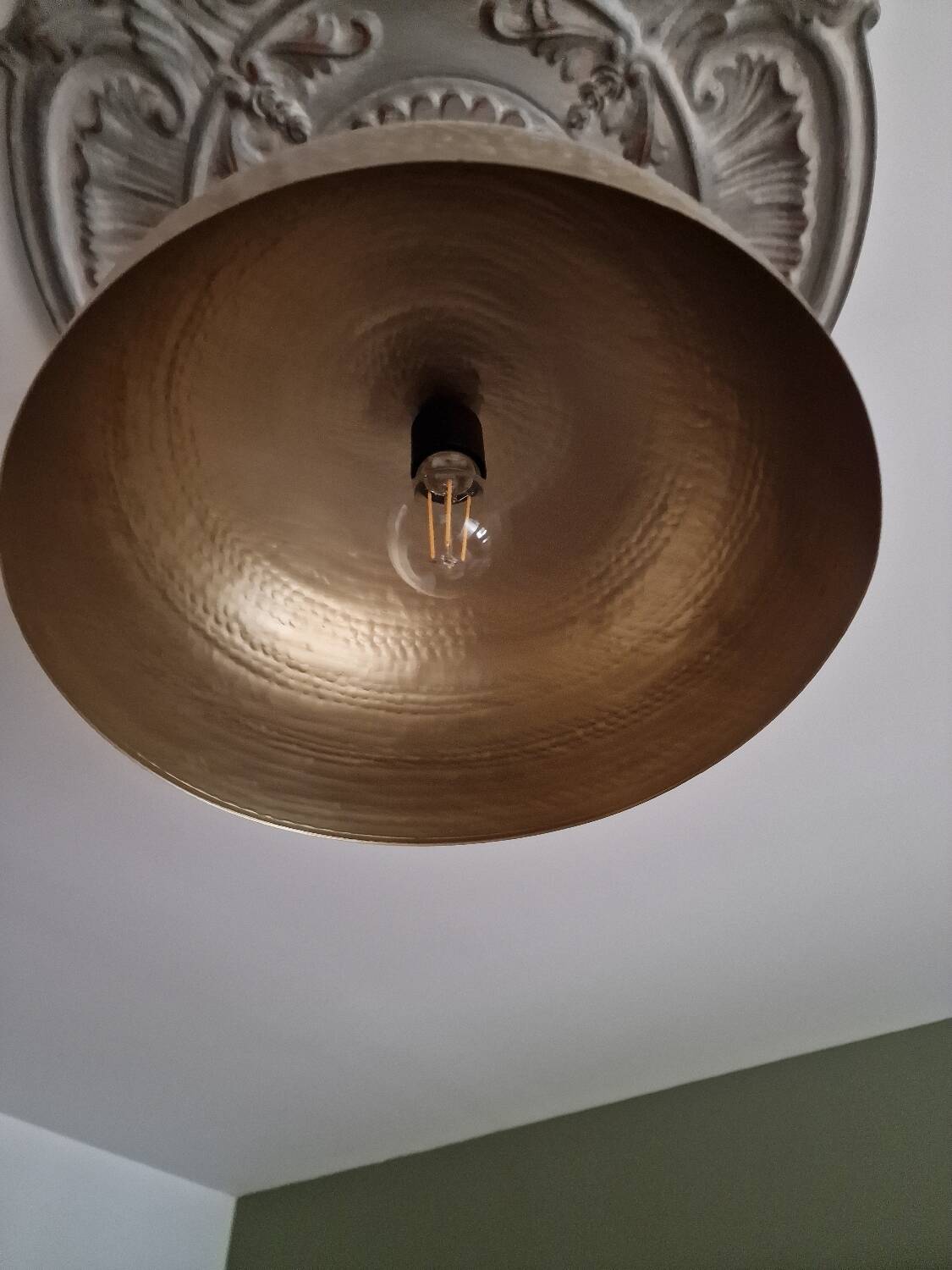 Hammered gold pendant light