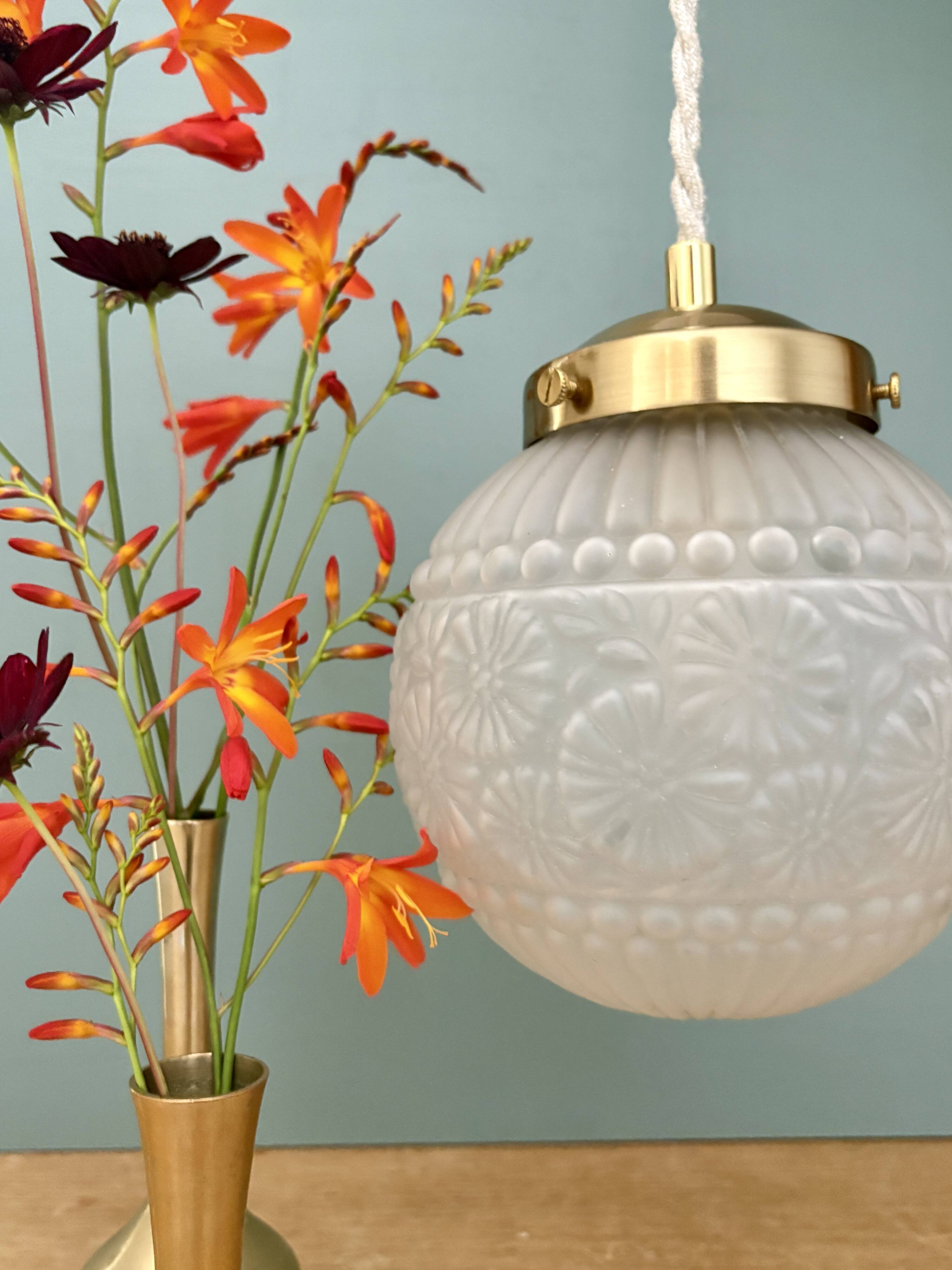 Vintage art deco frosted glass globe pendant light
