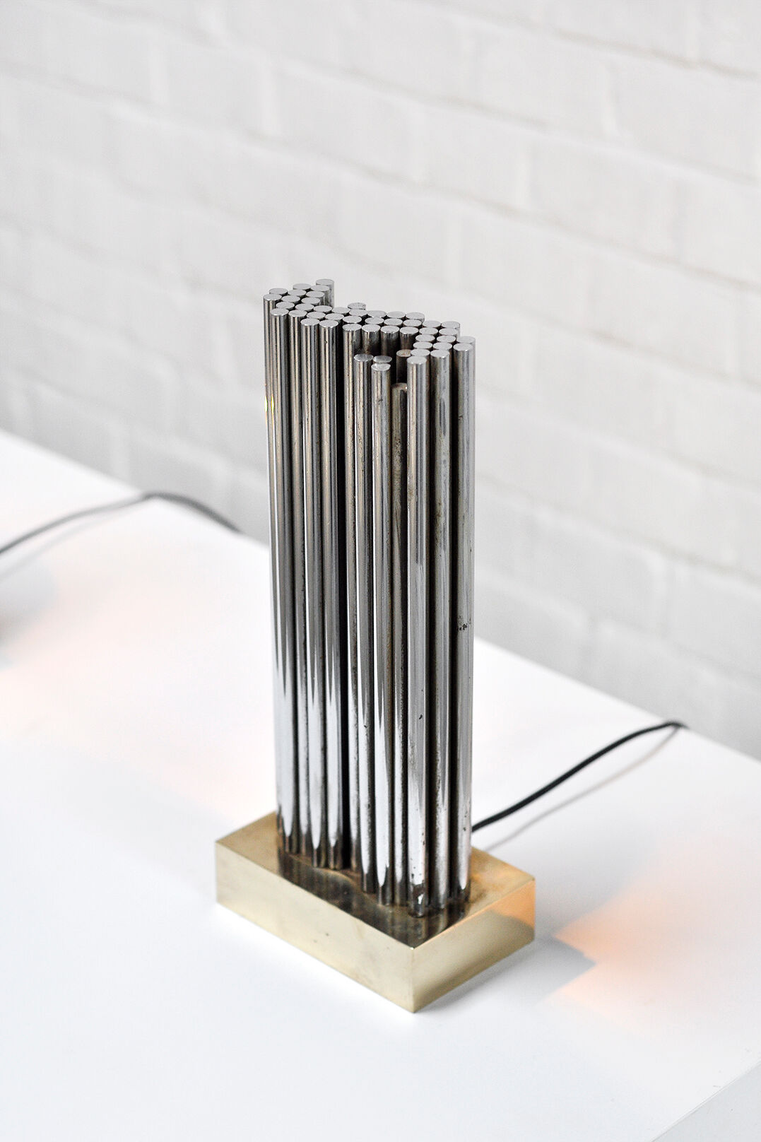 Pair of Brass & Metal Sculptural Lamps by Georges Mathias, Belgium 1970s