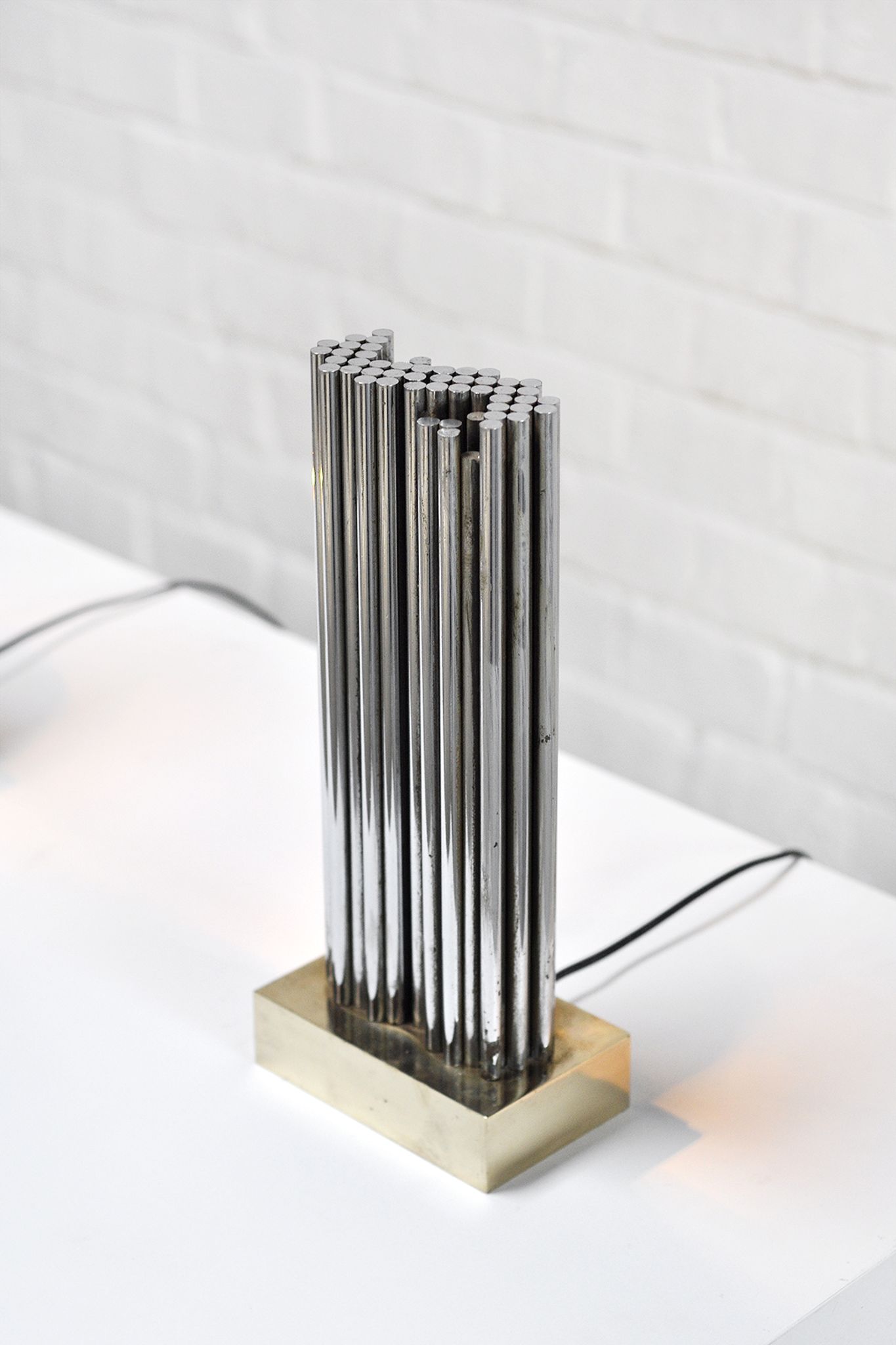Pair of Brass & Metal Sculptural Lamps by Georges Mathias, Belgium 1970s