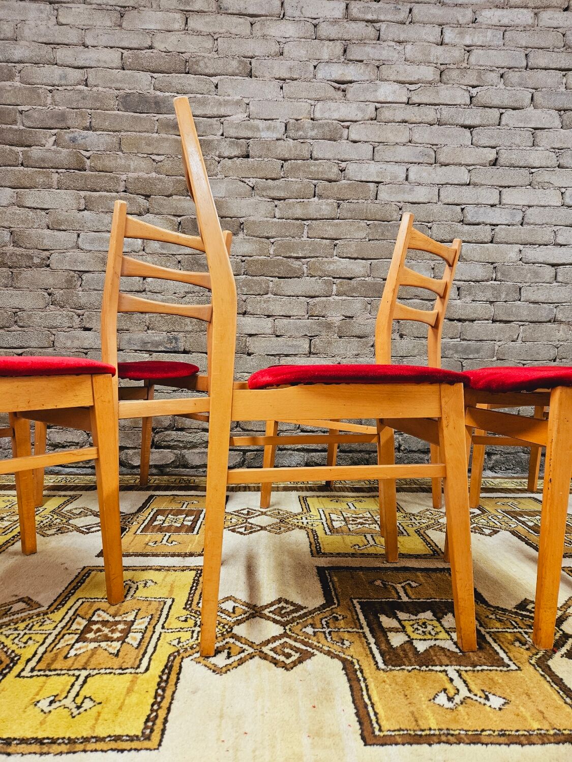 Set de 6 chaises tissu rouge 1960