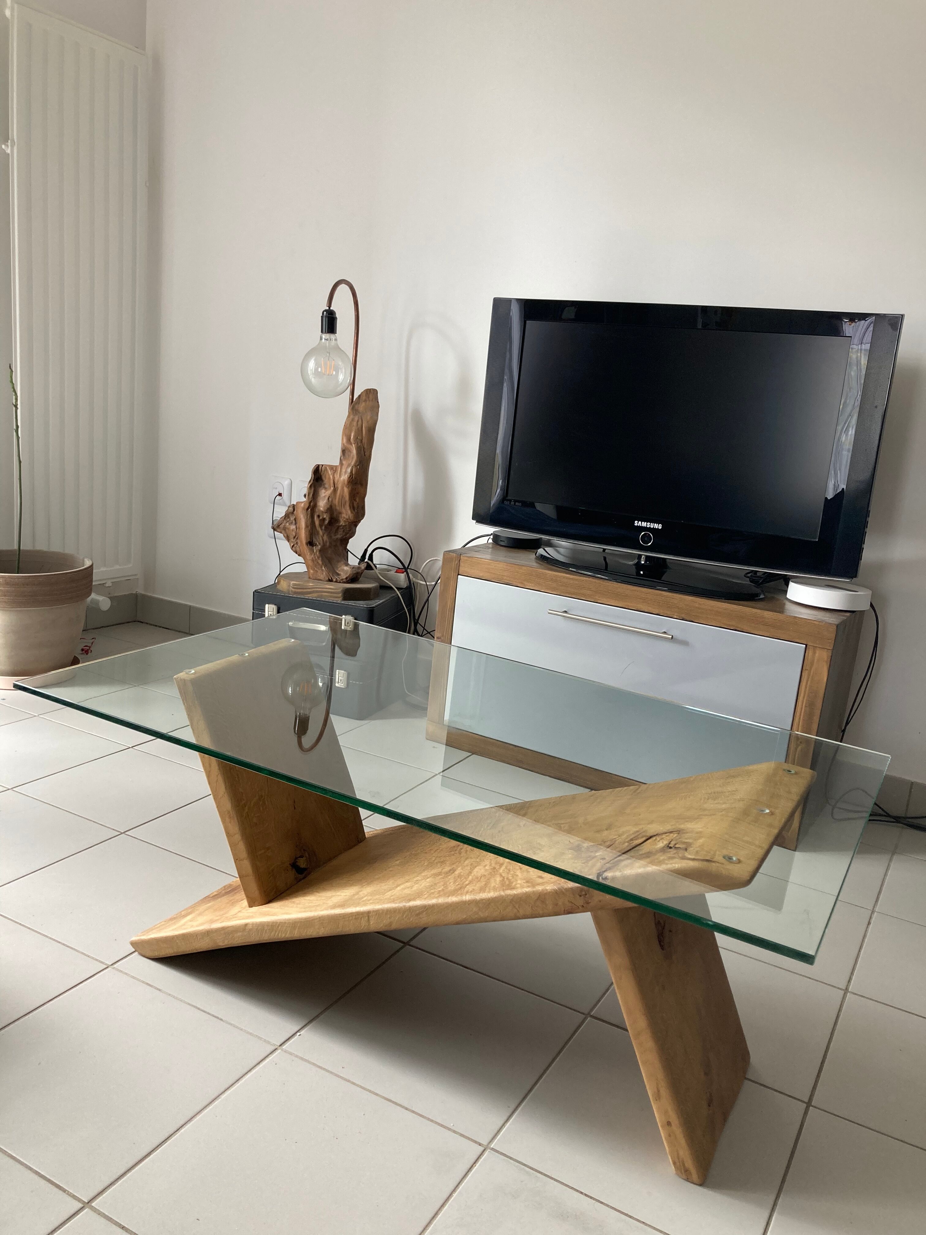 Coffee table glass and chene