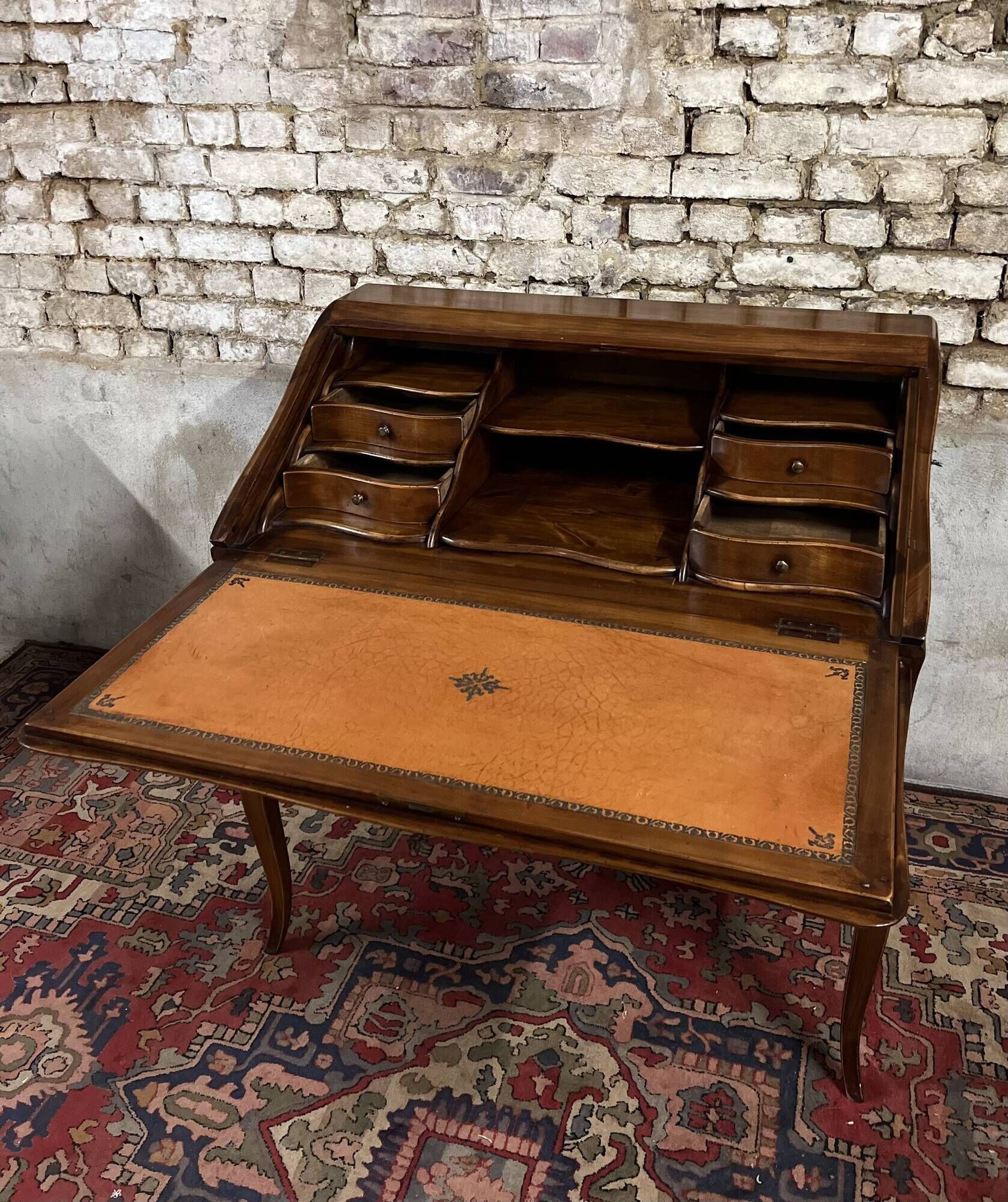 Sloping desk in natural wood and flower marquetry in louis xv style stamped mailfert