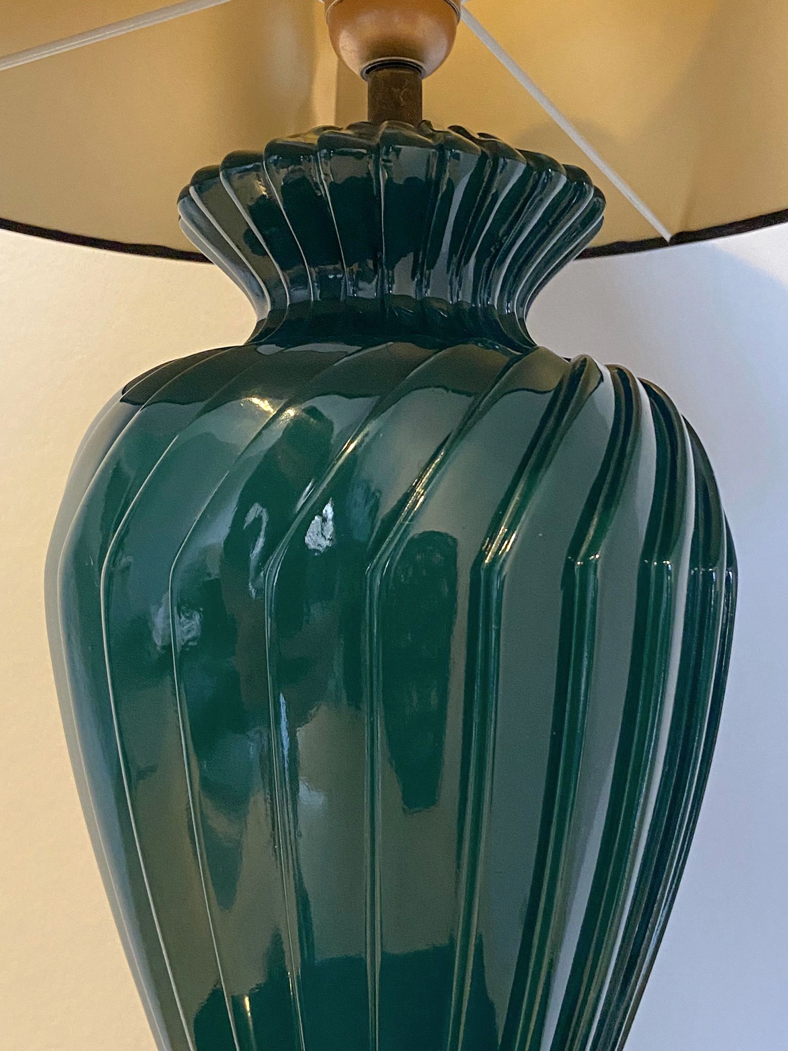 Green lacquered porcelain table lamp, Italy 70s