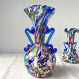 Blue glass vases by Murano Fratelli Toso made in Italy 1920