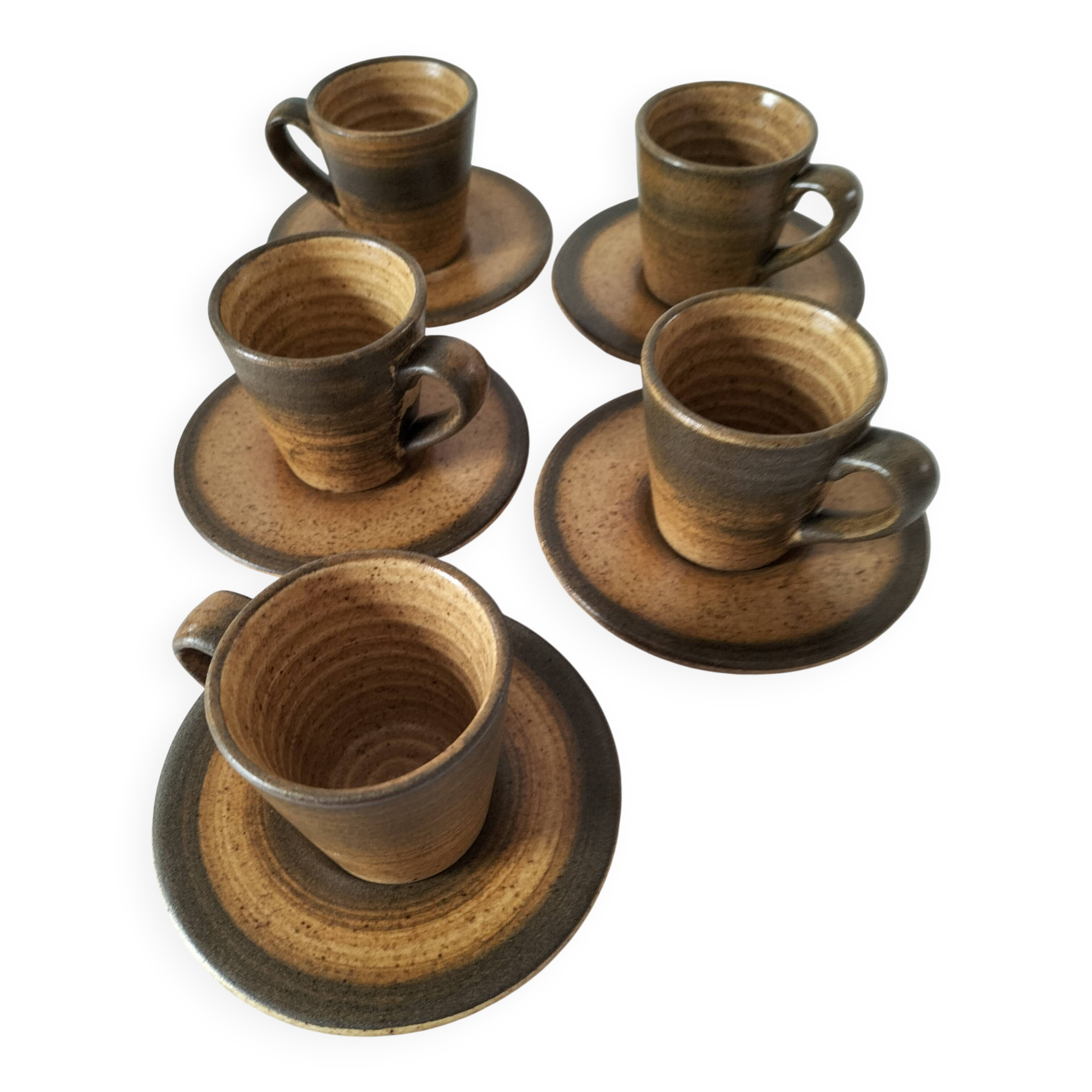 Set of 5 Longchamp France cups and 5 saucers in Japandi style