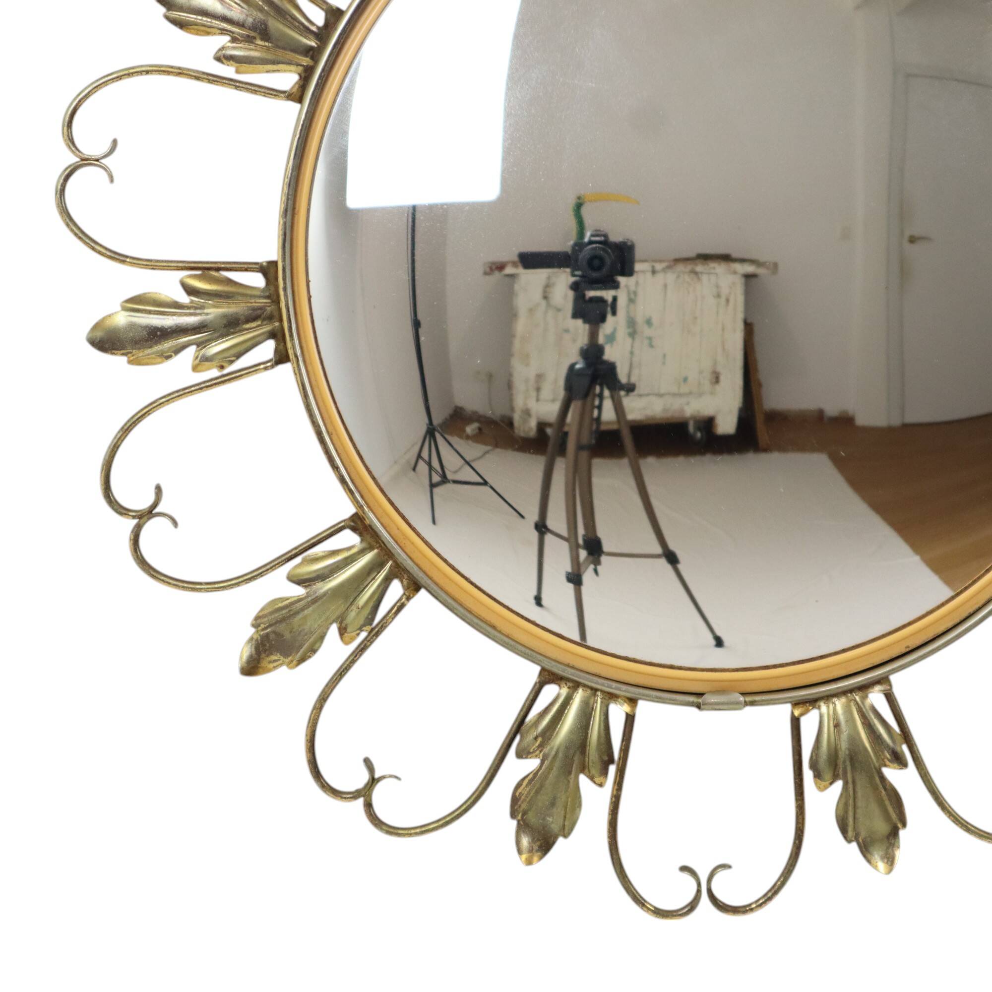 Vintage Fish Eye Convex Mirror Sunburst Witch Mirror Deknudt 46cm