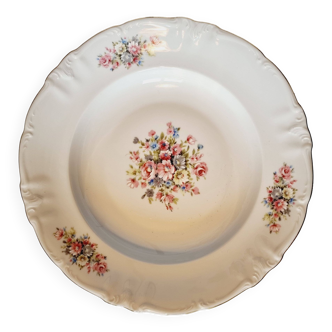 Large Deep Plate in German Porcelain from Bavaria Multicolored Flowers
