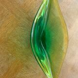 Coupe à fruits en verre en forme de feuille végétal jaune vert vintage