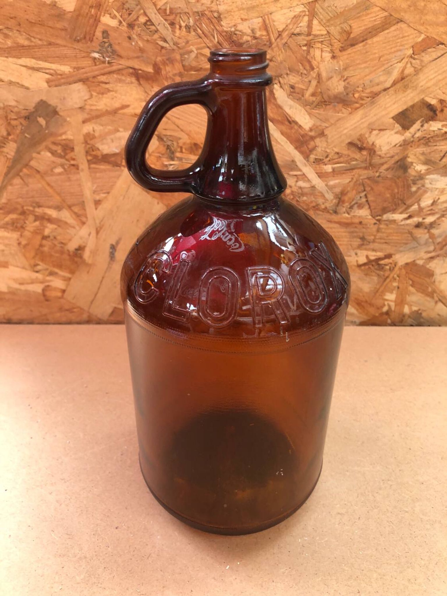 Ancienne Bouteille Dame Jeanne CLOROX Verre Marron Vintage #A941