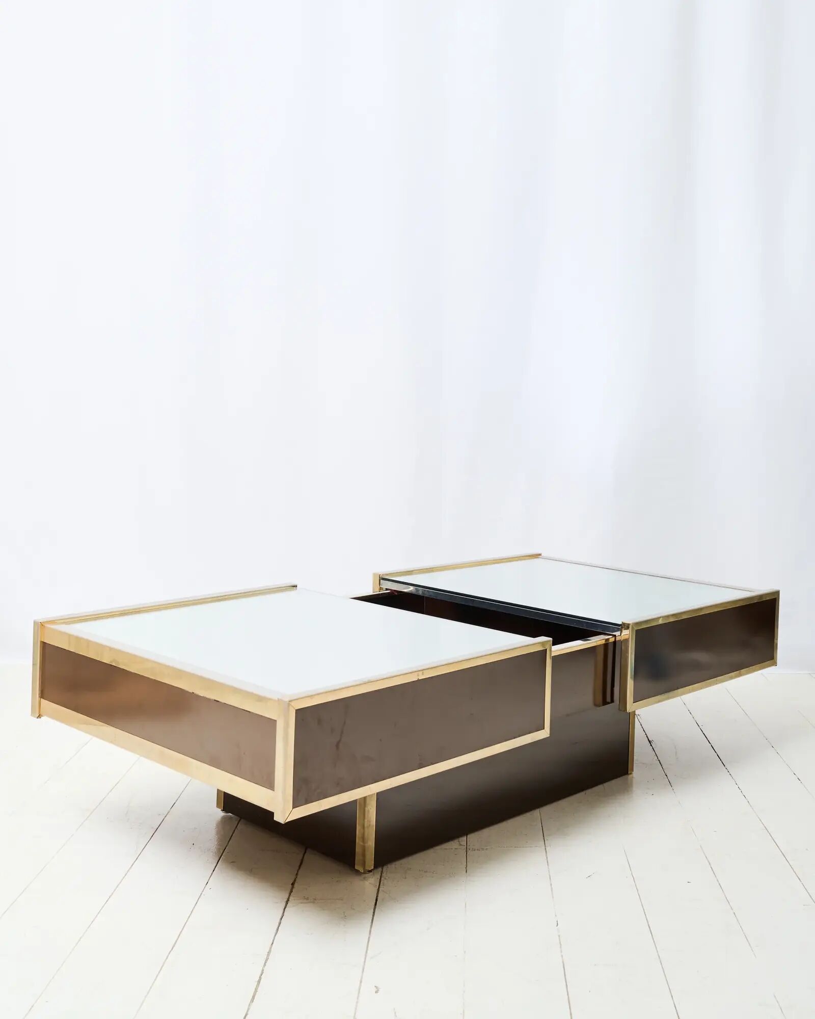 Table basse bar miroir et marron, Willy Rizzo, Cidue, 1970s