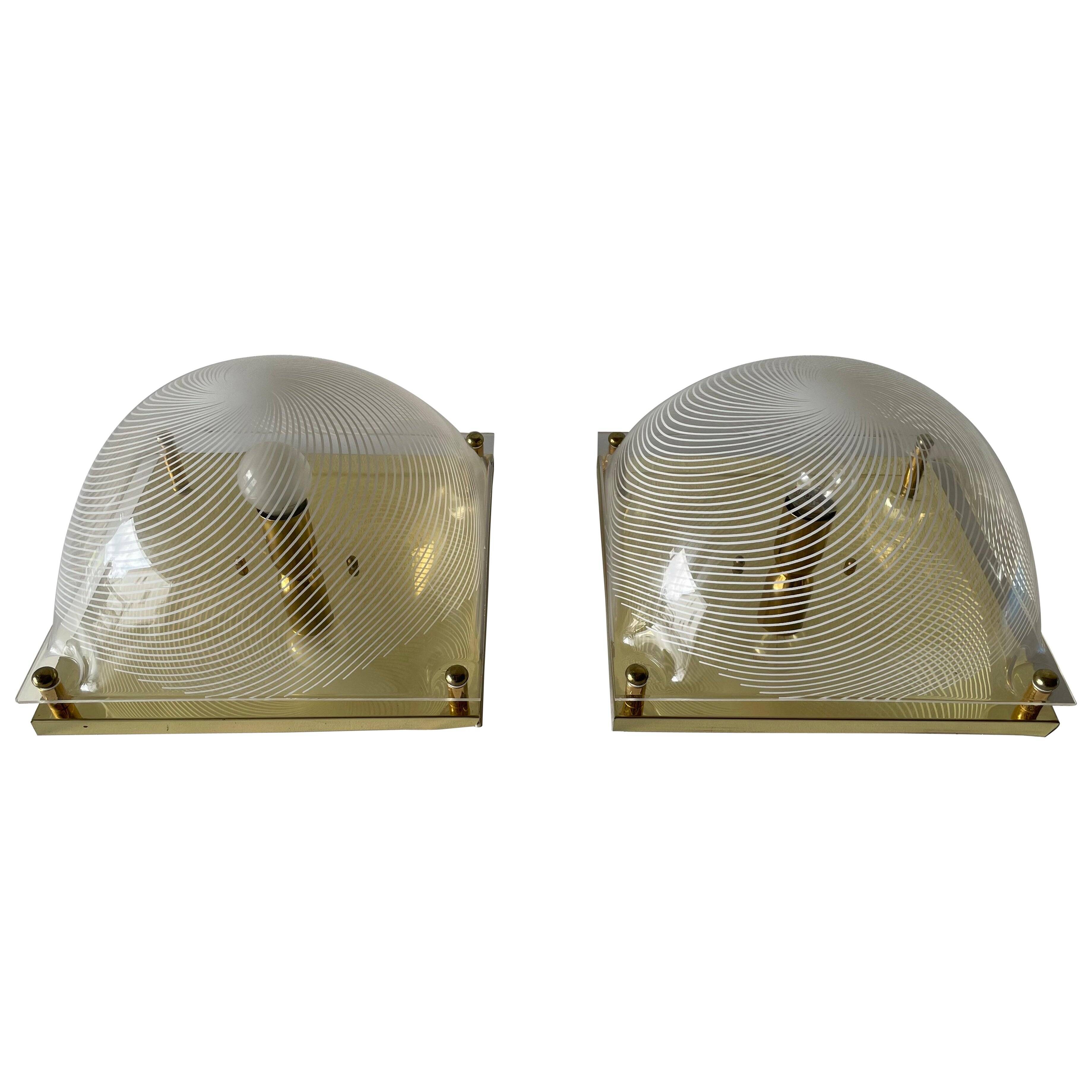 Pair of wall lights or flush mounts in plexiglass by Leola, 1970s, Germany.