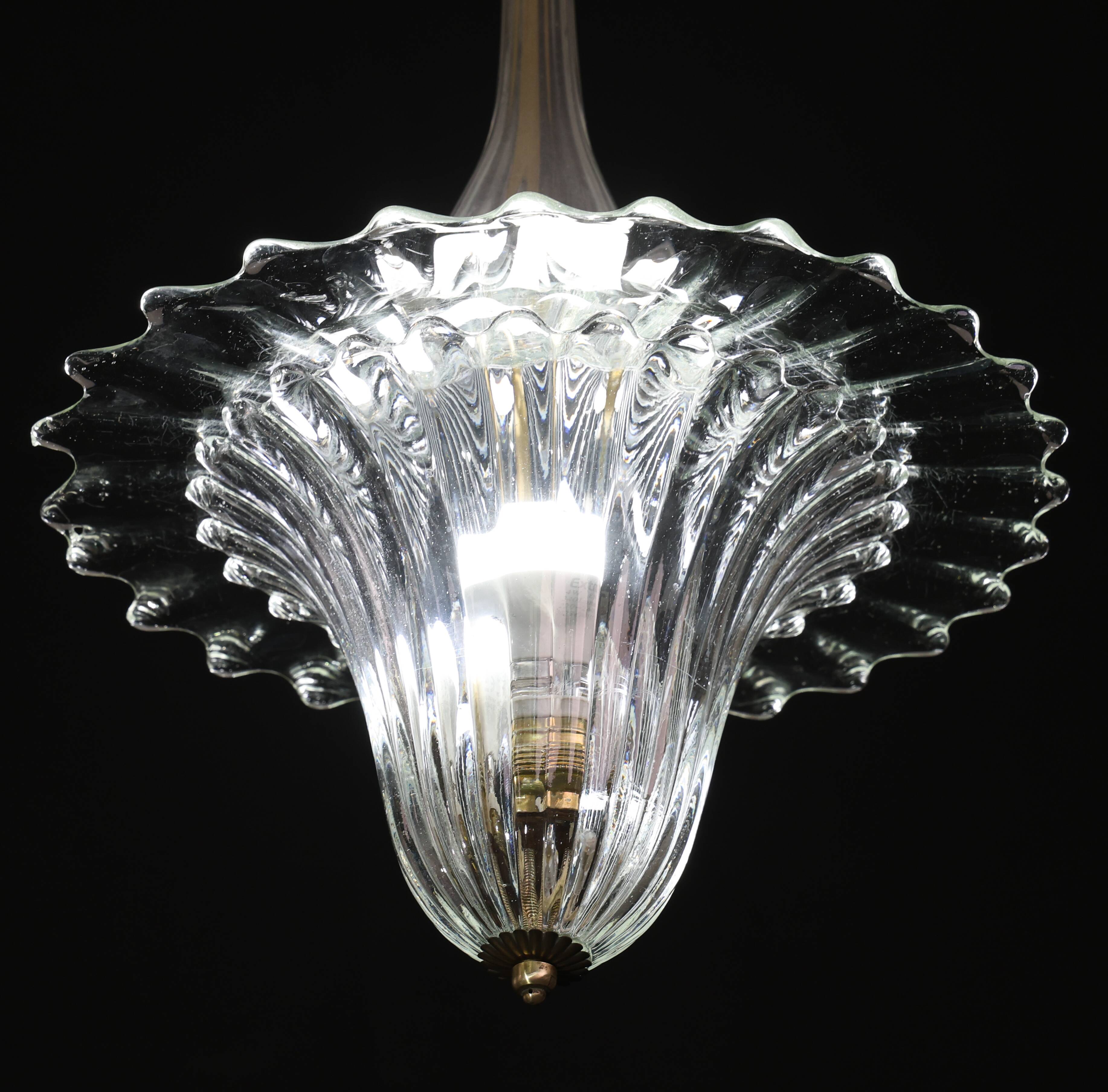Elegant Art Decò Murano Glass Lantern by Barovier e Toso Pendant Light, 195