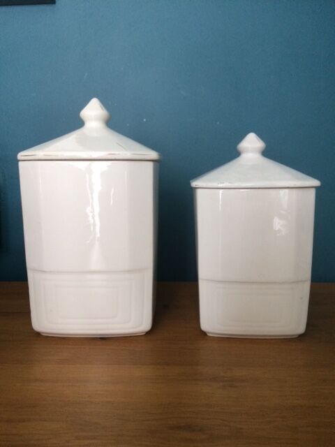 Lot of vintage flour pots and earthenware coffee.