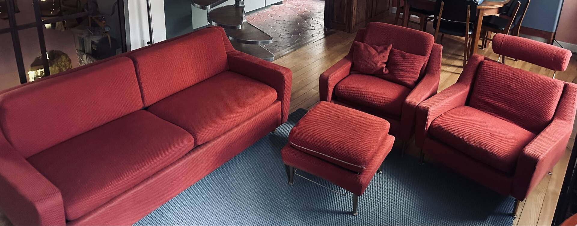Vintage sofa set airborne & 2 armchairs & a footrest