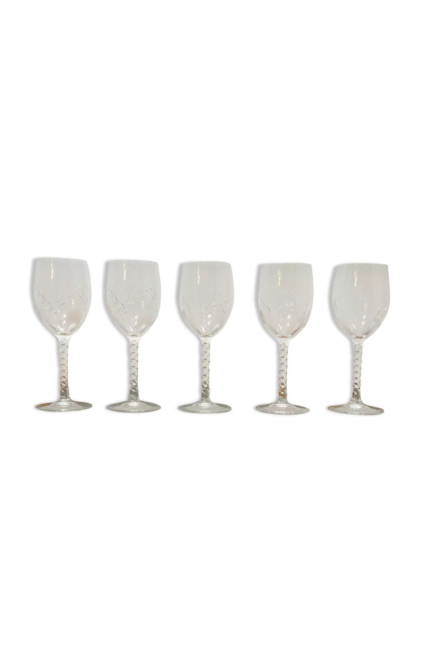 PRODUCT BHV - Set of 5 wine glasses in cut crystal 1970
