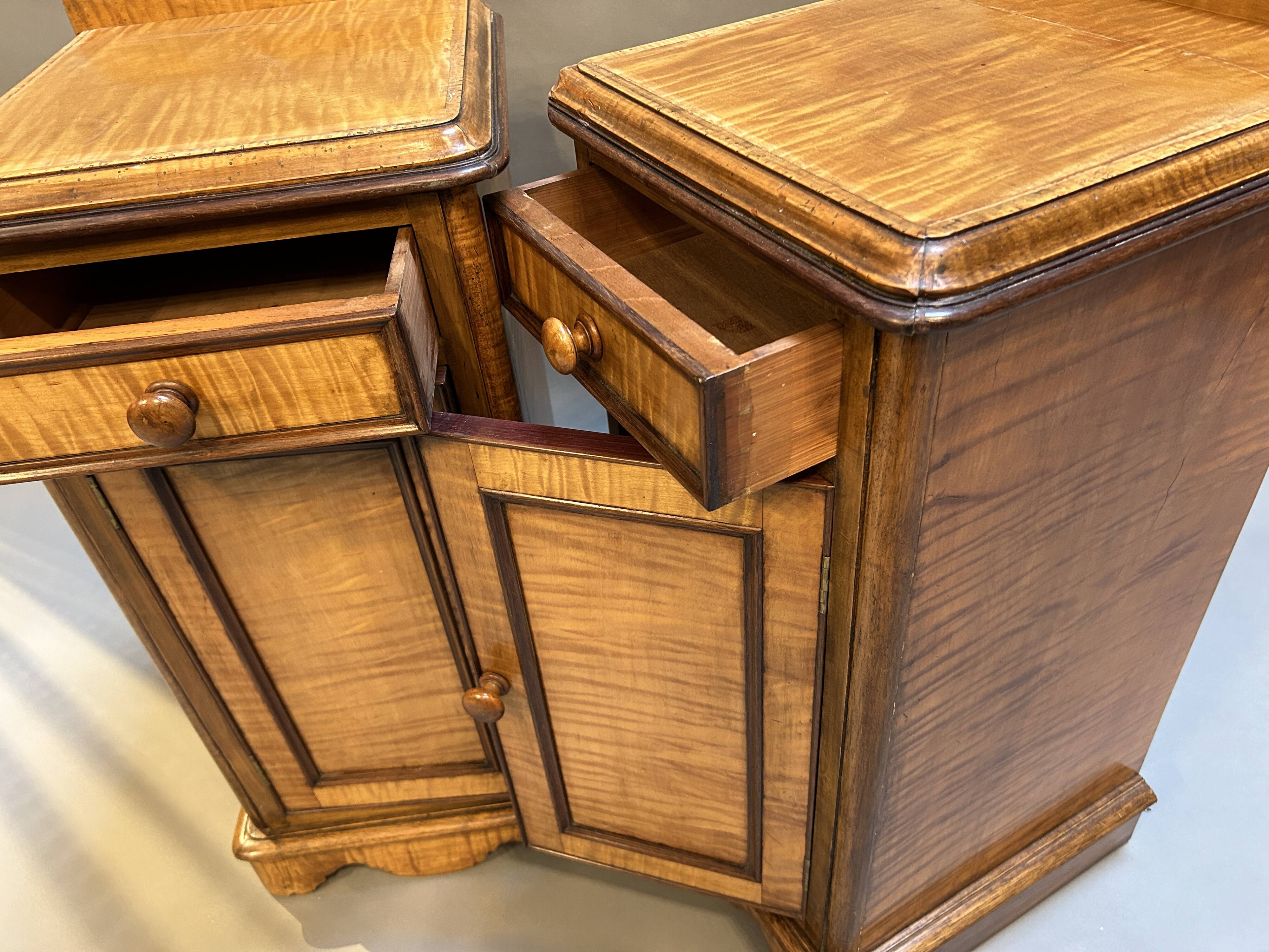 Pair Victorian satinwood bedside cabinets