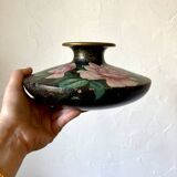 Painted terracotta vase signed with rose motifs, 1950s-1960s.