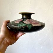 Painted terracotta vase signed with rose motifs, 1950s-1960s.