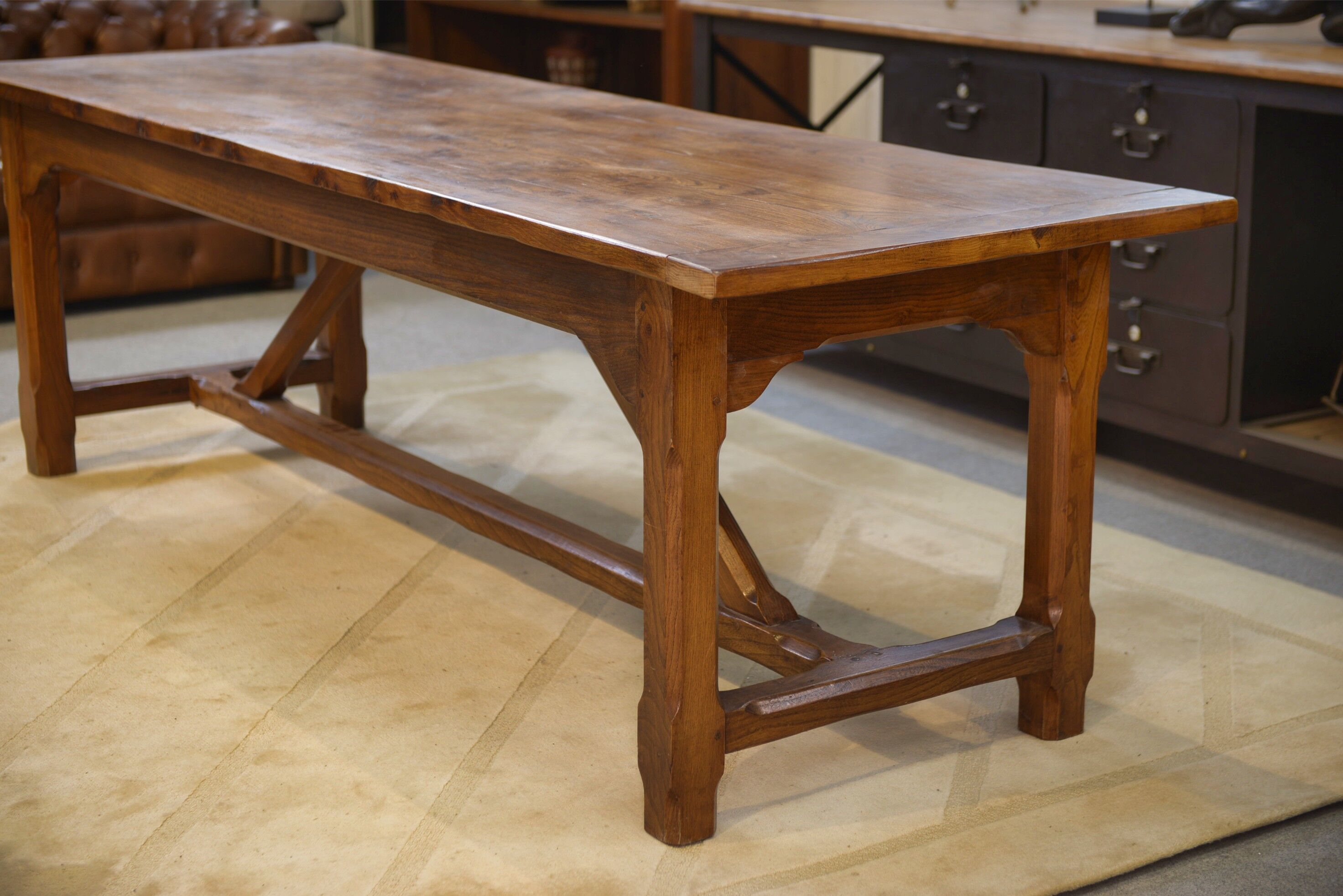 Grande table de ferme en orme massif 1950’s