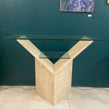 Travertine and glass console Italy 70
