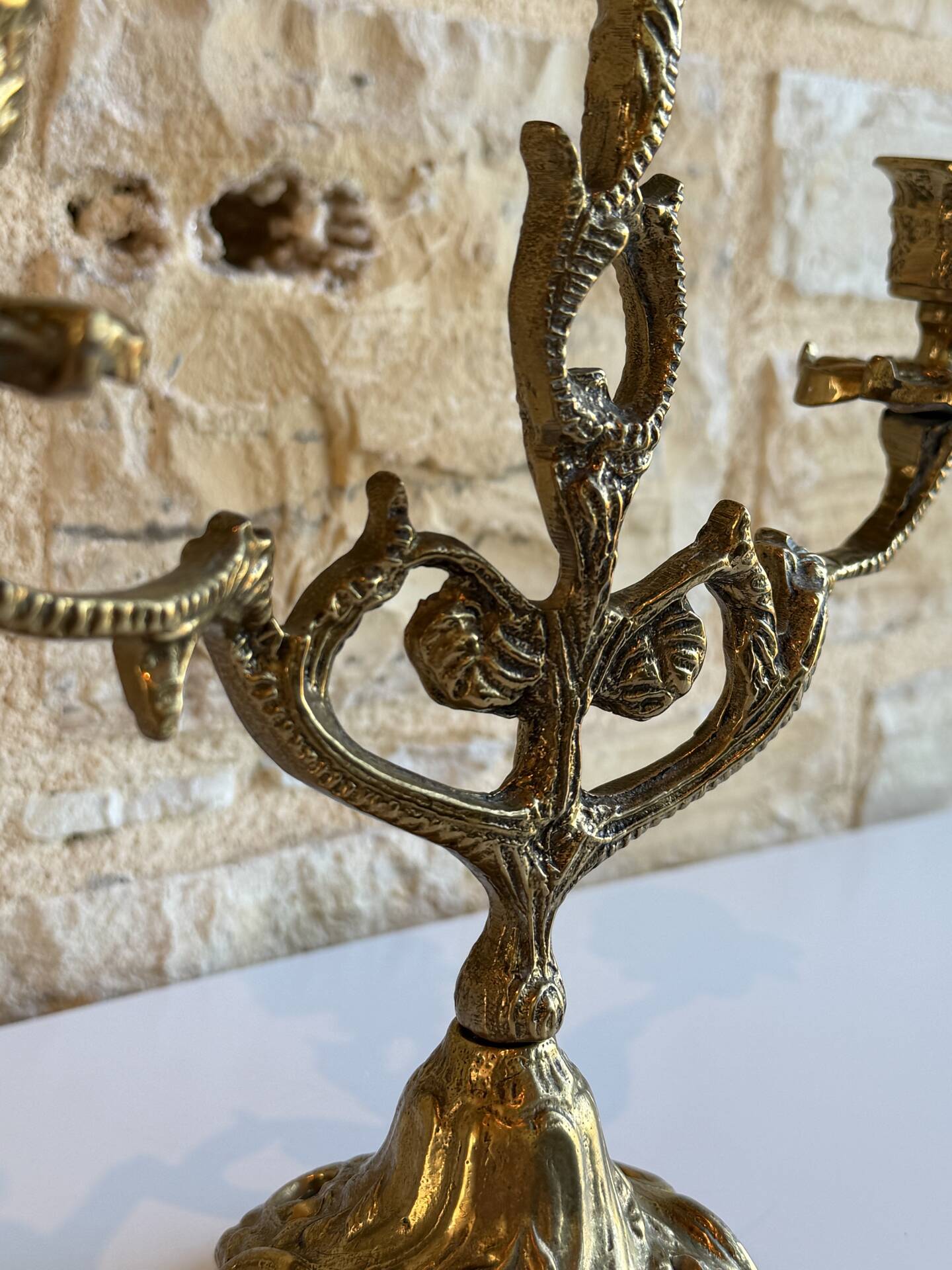Antique Art Nouveau chandelier in gilded bronze with 3 lights – Vintage candlestick