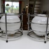 Paire de lampes opaline et chrome années 60-70