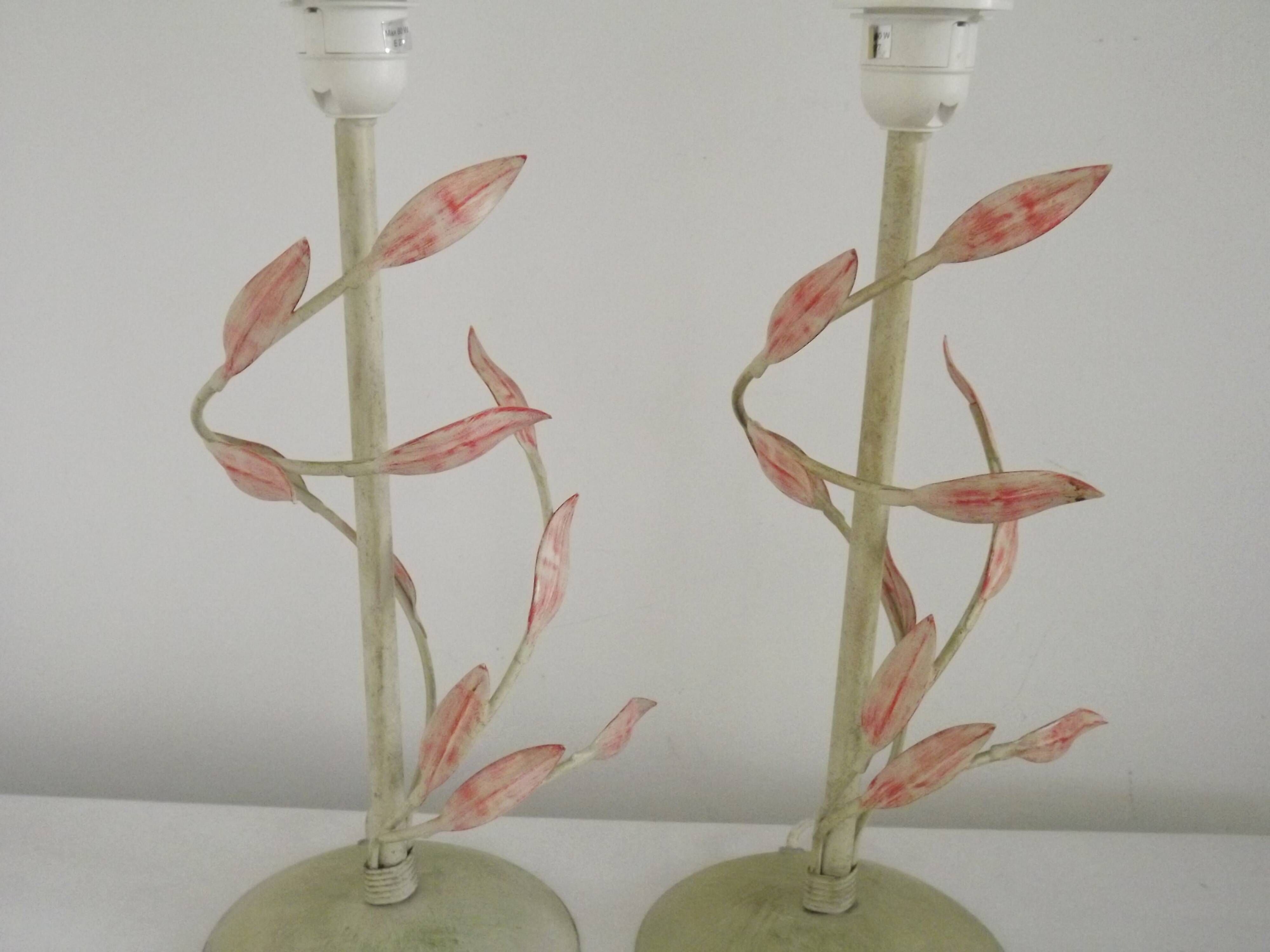 Pair Of French Vintage Metal Table Lamps With Scrolling Leaf Detail