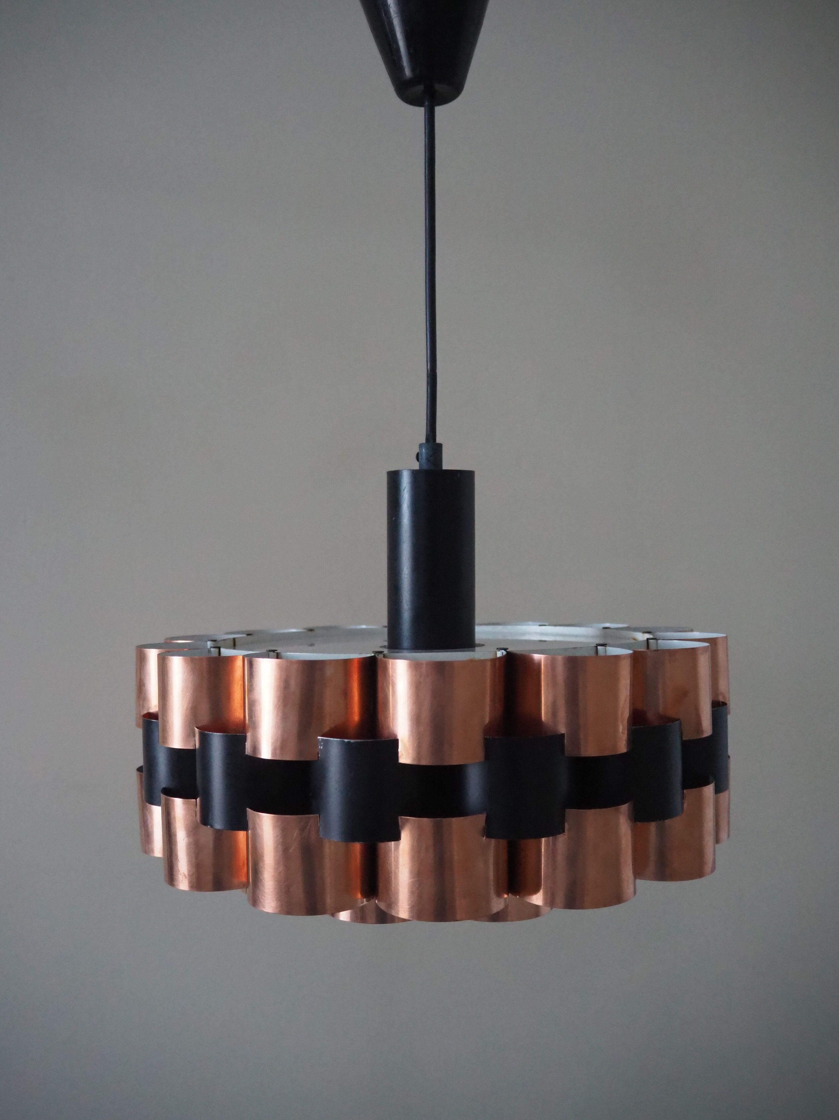 Suspension lamp from the 1960s – 1970s in copper and black metal