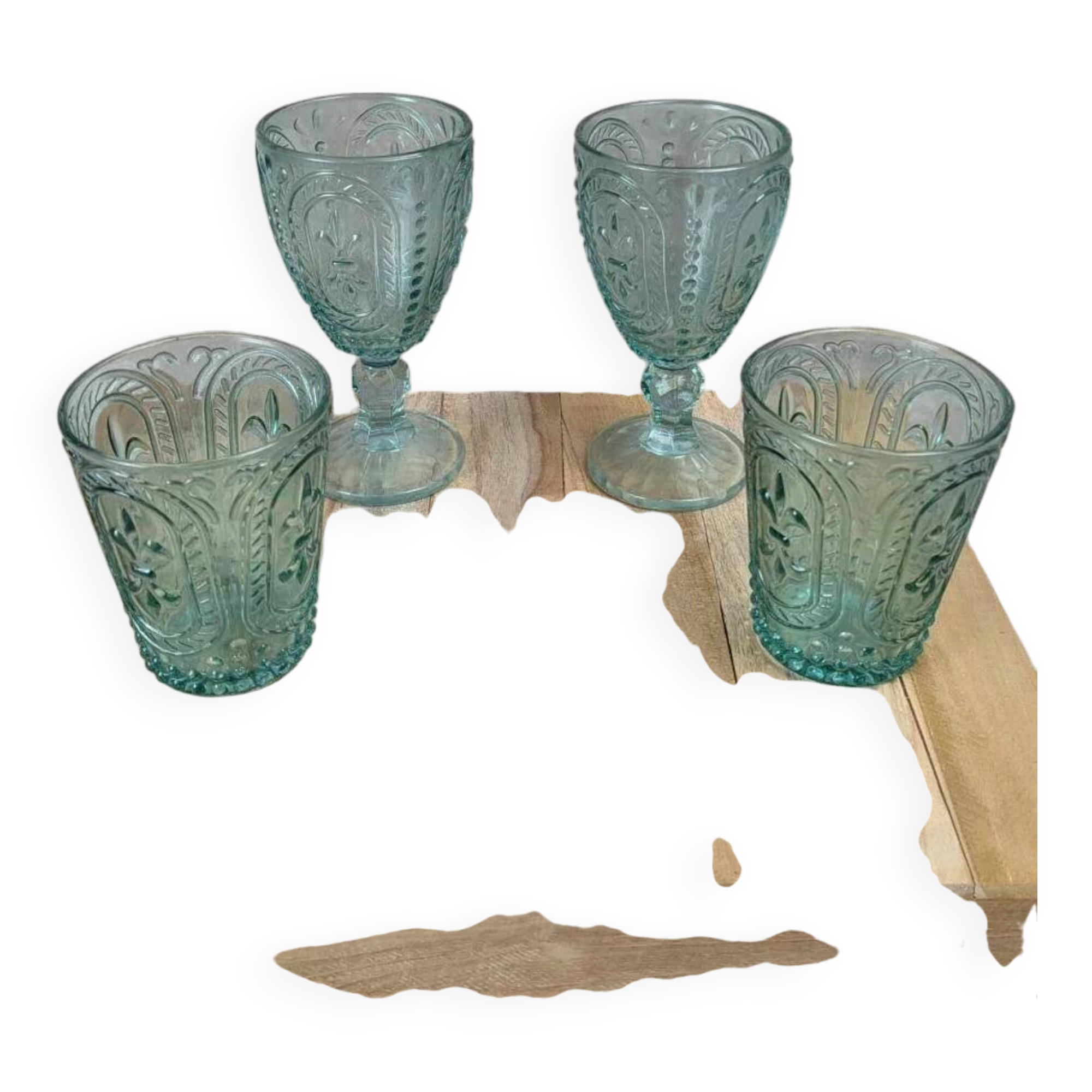 Set of 4 moulded glass glasses – vintage style