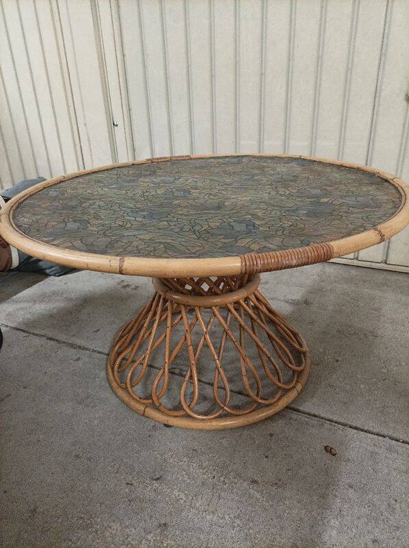 Round vintage rattan table