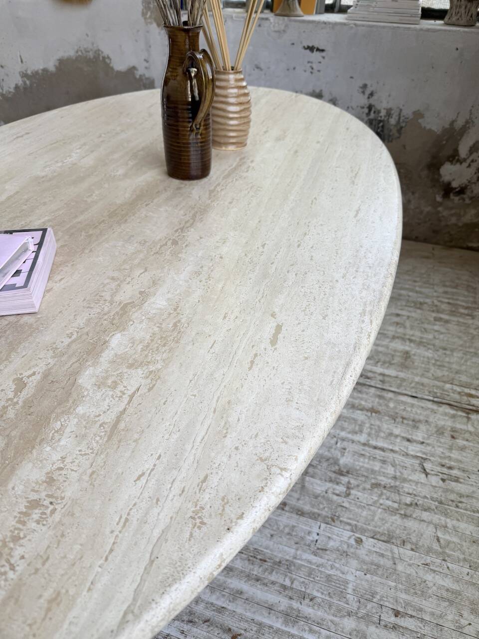 Travertine dining table 1970 Italy Tobia Scarpa