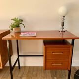 lacquered wood desk and black steel legs design from the 60s and 70s