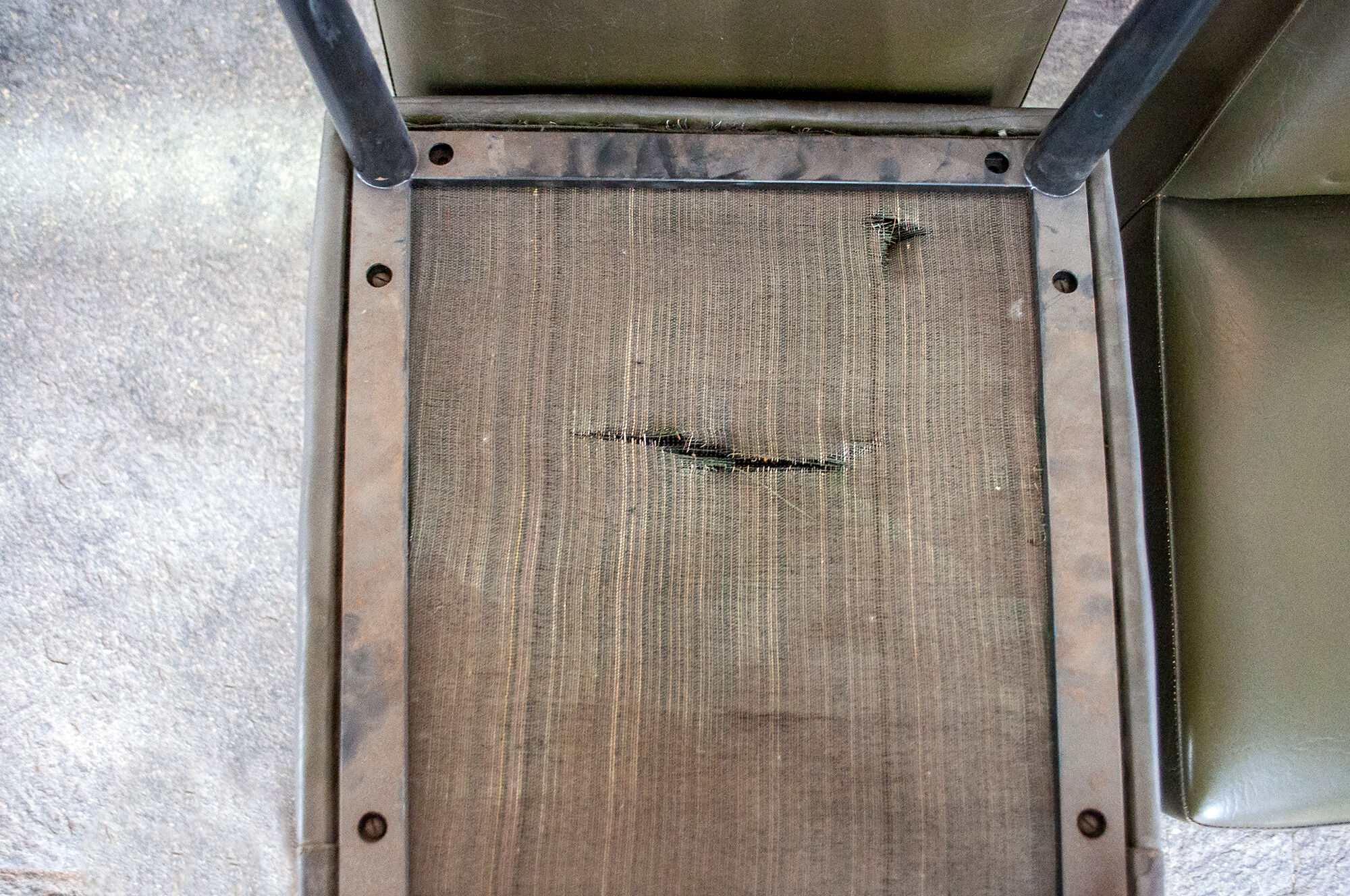 Set of eight chairs covered in vinyl, iron legs by Mobiltecnica Torino 1950s