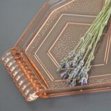 Plateau art deco en verre rose