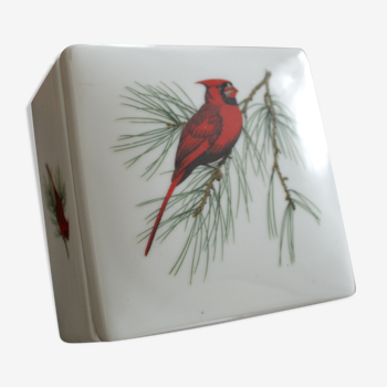 White porcelain box with red bird pattern