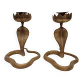 Bougeoirs cobra en laiton massif, années 1970