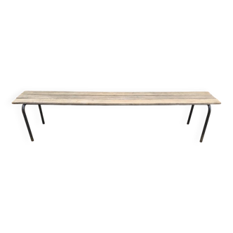 Old vintage school desk made of beech and metal tubes